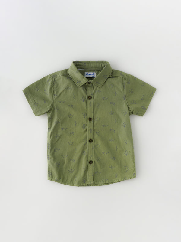 Popees Baby Boys Half Sleeve Cotton Shirt| Olive Green | 1-5 Years