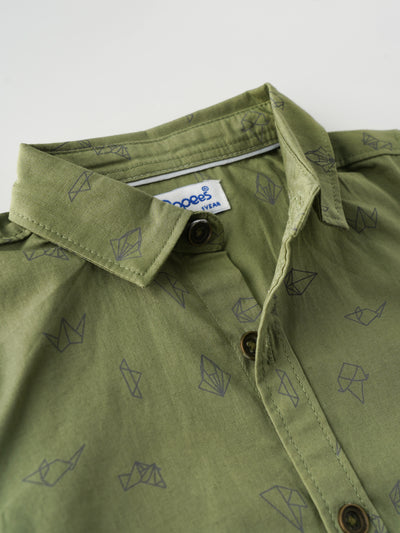 Popees Baby Boys Half Sleeve Cotton Shirt| Olive Green | 1-5 Years