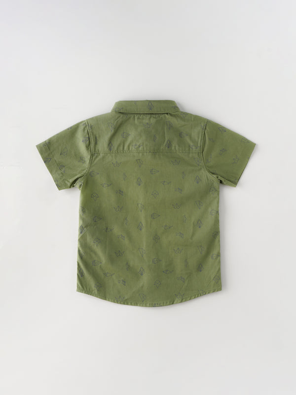 Popees Baby Boys Half Sleeve Cotton Shirt| Olive Green | 1-5 Years