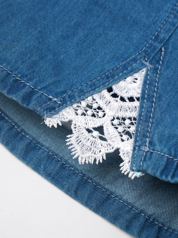 Popees Baby Girls Denim Lace Detail Shorts| Blue| 1-8 Years