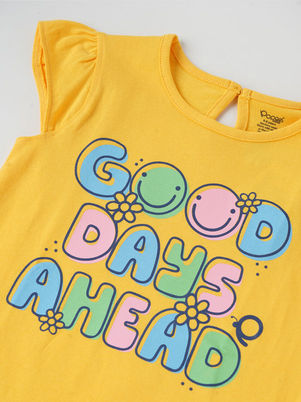 Popees Short Sleeve Back Half Open (1–8 Years) Printed Top for Baby Girls