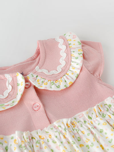 Popees Baby Girls Cap Sleeve Cotton Dress| Pink & White| 3-24 Months