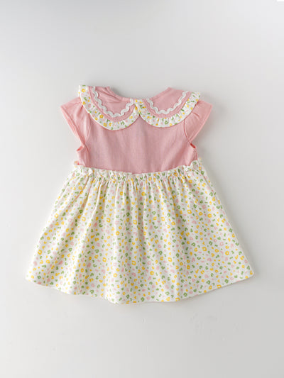 Popees Baby Girls Cap Sleeve Cotton Dress| Pink & White| 3-24 Months