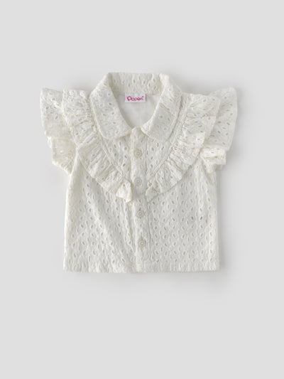 Popees Baby Girls Cap Sleeve Cotton Top| Off White| 3-36 Months