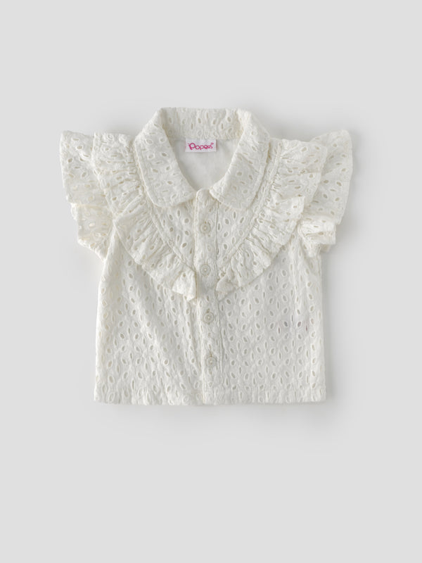 Popees Baby Girls Cap Sleeve Cotton Top| Off White| 3-36 Months