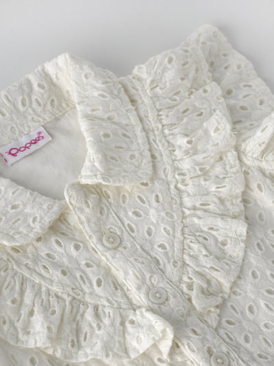 Popees Baby Girls Cap Sleeve Cotton Top| Off White| 3-36 Months