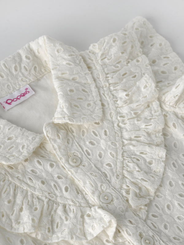 Popees Baby Girls Cap Sleeve Cotton Top| Off White| 3-36 Months