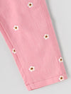 Popees Girls Floral Printed Pink Denim Pants with Button Closure| 1–8 Years