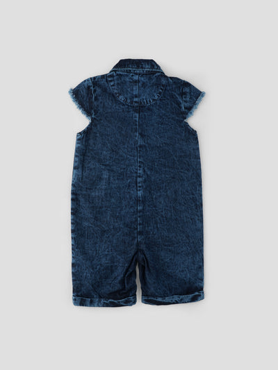 Popees Baby Girls Denim Short Sleeve Romper| Dark Blue| 1-8 Years