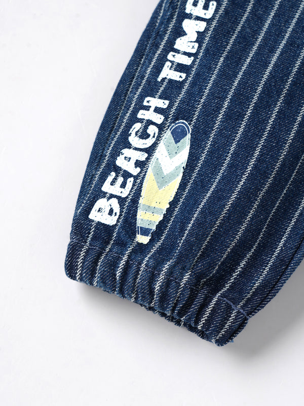 Popees Baby Boys Striped Denim Jogger Pants| 3 Months–36 Months