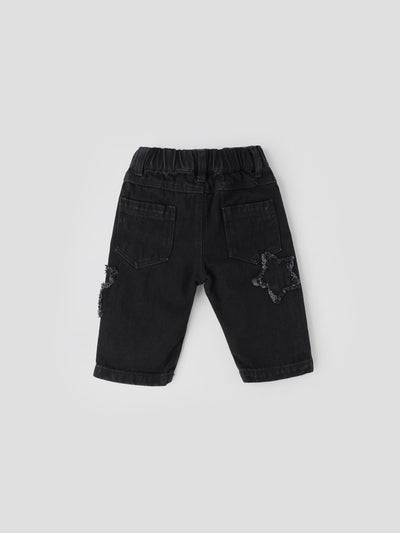 Popees Stylish Black Denim with Star Embroidery (3-36 Months) for Girls