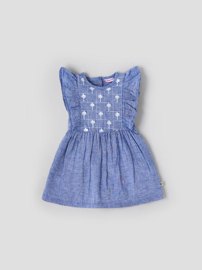 Popees Baby Girls Sleeveless Cotton Dress| Blue| 3-36 Months