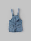 Popees Baby Girls Denim Dungaree Set with Cotton Frill Neck Top, 2-Piece Summer Outfit| Adjustable Strap Shorts Romper for Infants & Toddlers| 3–24 Months