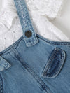 Popees Baby Girls Denim Dungaree Set with Cotton Frill Neck Top, 2-Piece Summer Outfit| Adjustable Strap Shorts Romper for Infants & Toddlers| 3–24 Months