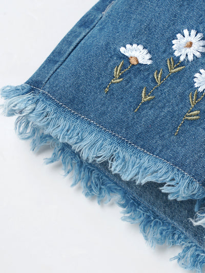 Popees Stylish Floral Embroidered Denim Shorts (3-36 Months) for Girls