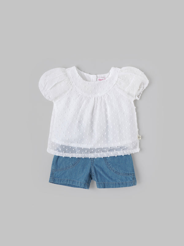 Popees Baby Girls Top & Shorts Set| Woven & Denim| 3-36 Months