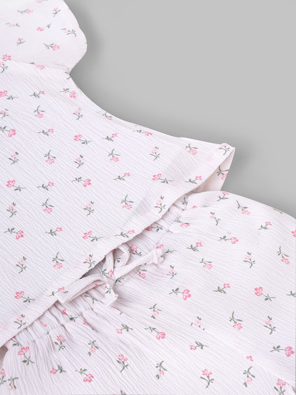 Popees Baby Girls Short Sleeve Cotton Co-Ord Set| White| 3-36 Months