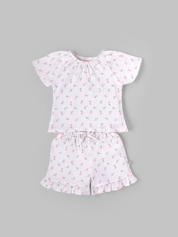 Popees Baby Girls Short Sleeve Cotton Co-Ord Set| White| 3-36 Months