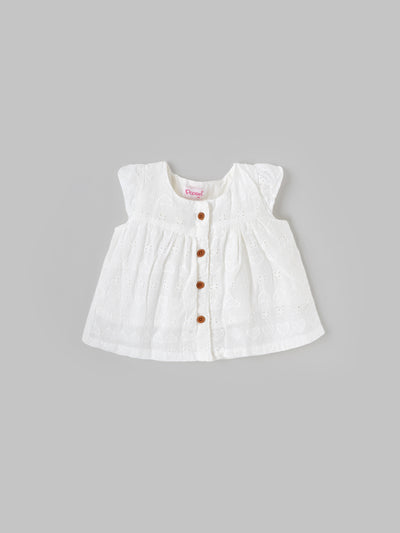 Popees Baby Girls Sleeveless Cotton Top| White| Newborn to 9 Months