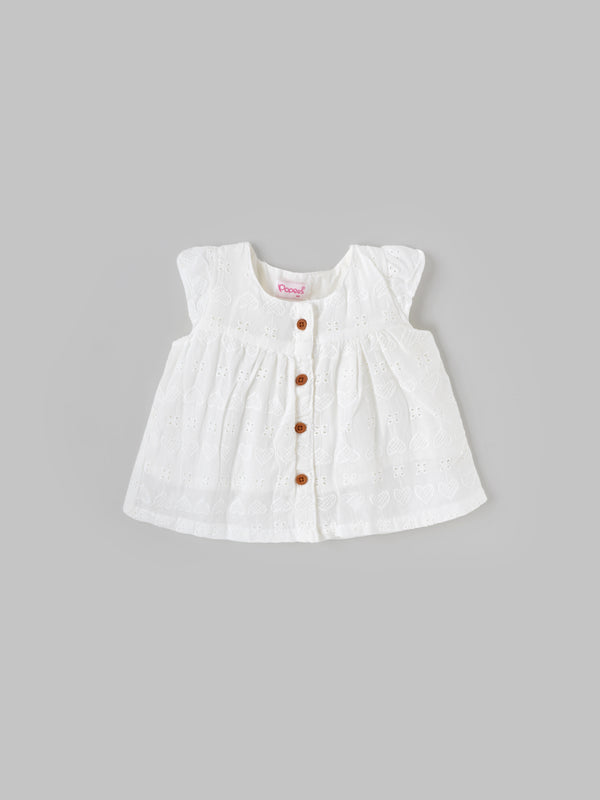 Popees Baby Girls Sleeveless Cotton Top| White| Newborn to 9 Months