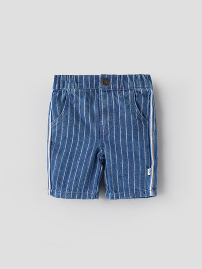 Popees Baby Boys Striped Denim Shorts | Soft Cotton Elastic Waist | 3M to 36M