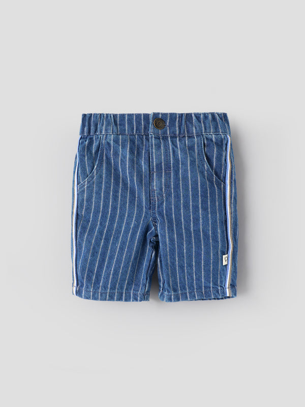 Popees Baby Boys Striped Denim Shorts | Soft Cotton Elastic Waist | 3M to 36M