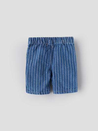 Popees Baby Boys Striped Denim Shorts | Soft Cotton Elastic Waist | 3M to 36M