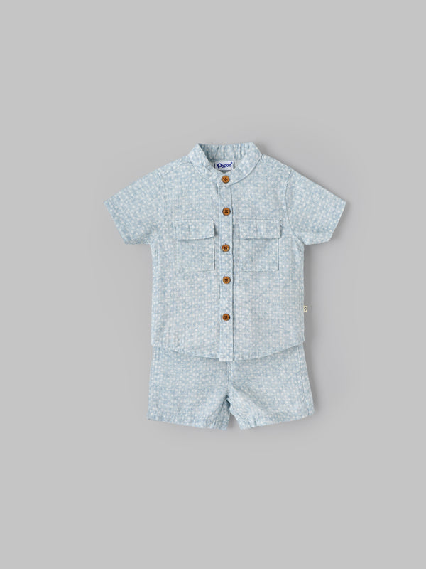Popees Baby Boys Short Sleeves Cotton Shirt & Shorts Set| Blue| 3-24 Months