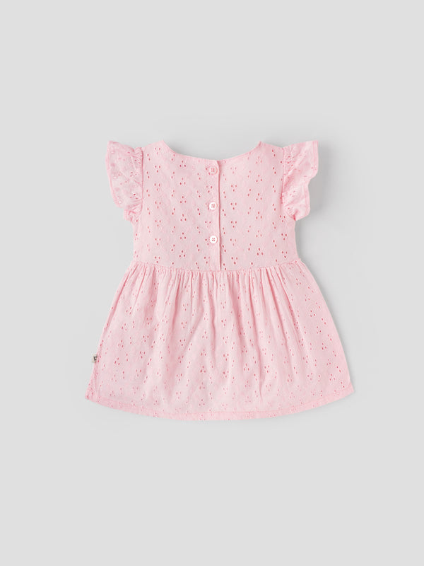Popees Soft & Breathable Elegant Eyelet Summer Frock with Ruffle Sleeves (3-36 Months)for Baby Girls