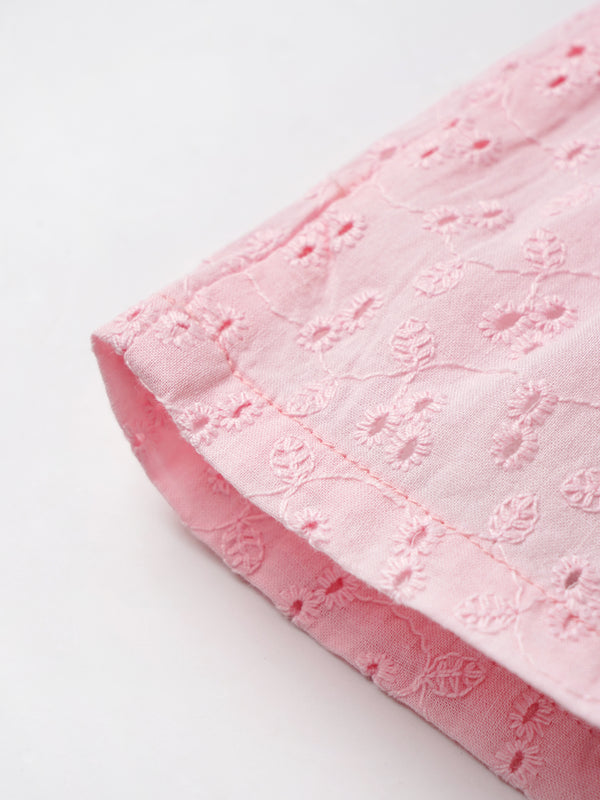 Popees Soft & Breathable Elegant Eyelet Summer Frock with Ruffle Sleeves (3-36 Months)for Baby Girls