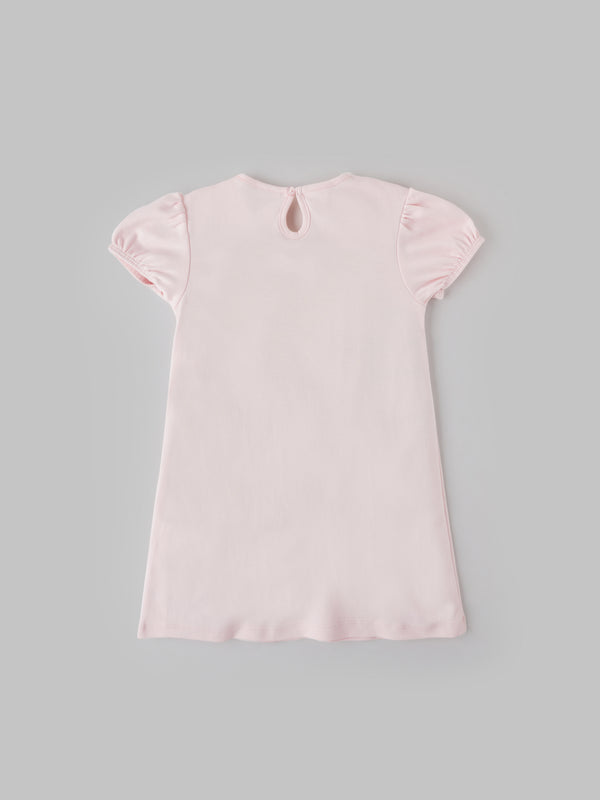 Popees Soft Pink Dress Floral Embroidered Collar, Puff Sleeves, Pure Cotton (3–36 Months) for Baby Girls