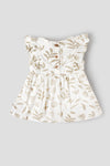 Popees Baby Girl Cotton Dress| 3–24 Months Leaf Print, Ruffle Sleeve Casual Wear