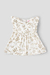 Popees Baby Girl Cotton Dress| 3–24 Months Leaf Print, Ruffle Sleeve Casual Wear