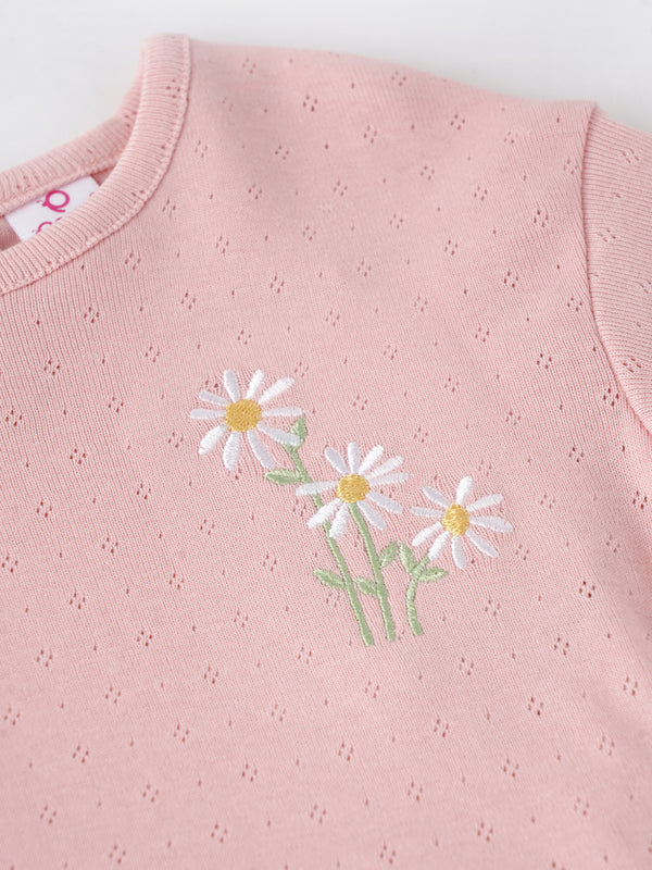 Popees Baby Girls Short Sleeve Cotton Top| Soft Pink| 3-36 Months