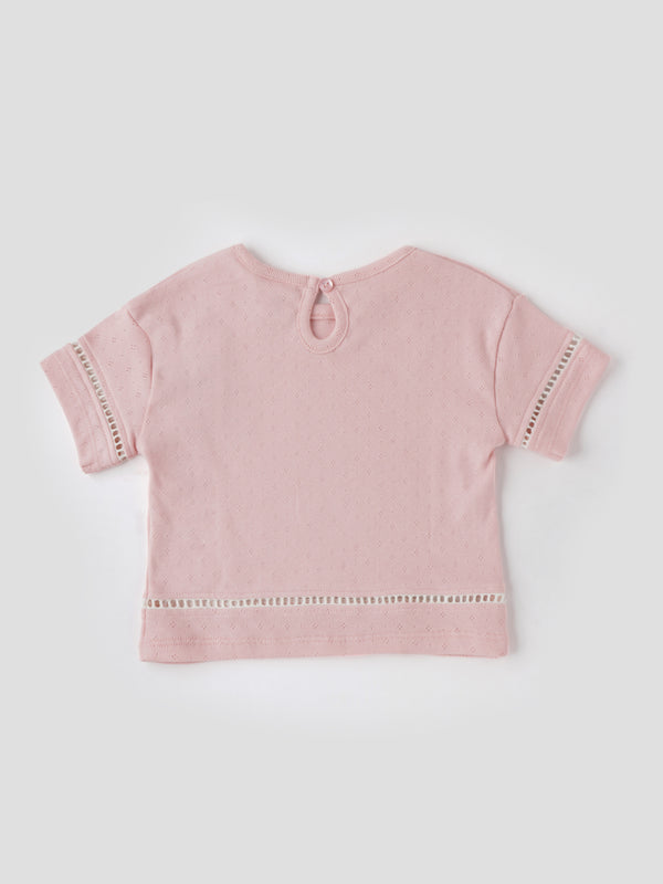 Popees Baby Girls Short Sleeve Cotton Top| Soft Pink| 3-36 Months
