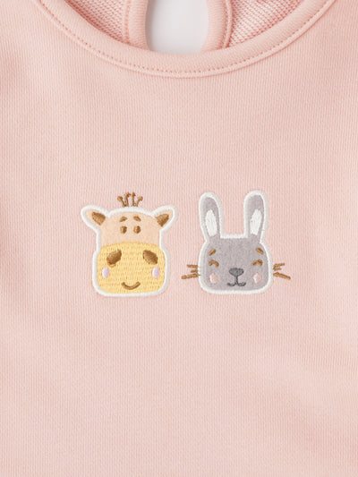Popees Soft Pink with Animal Face Embroidery Warm, Comfy & Adorably Stylish T-Shirt (3-24 Months) for Baby Girls