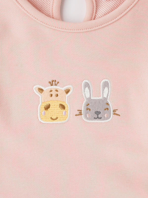 Popees Soft Pink with Animal Face Embroidery Warm, Comfy & Adorably Stylish T-Shirt (3-24 Months) for Baby Girls