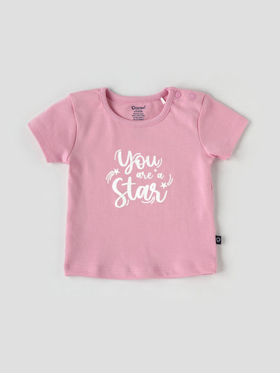 Popees Half Sleeve Shoulder Open (3–36 Months) Chest Printed Top for Baby Girls