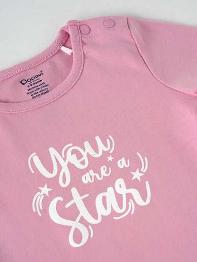 Popees Half Sleeve Shoulder Open (3–36 Months) Chest Printed Top for Baby Girls