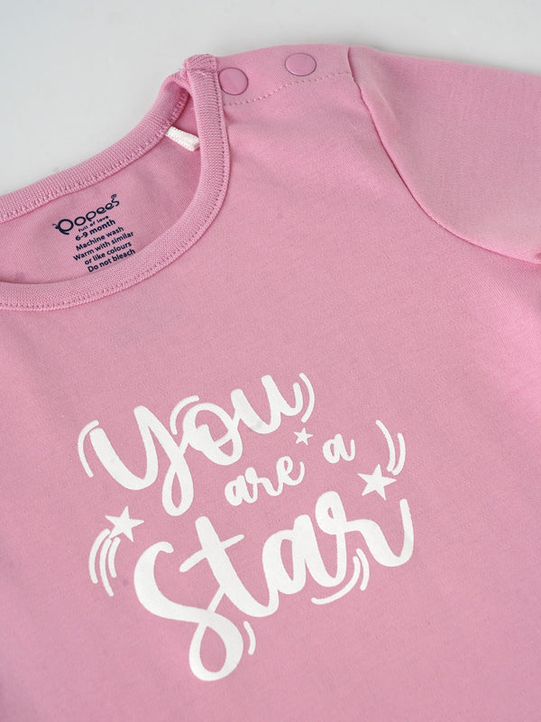 Popees Half Sleeve Shoulder Open (3–36 Months) Chest Printed Top for Baby Girls