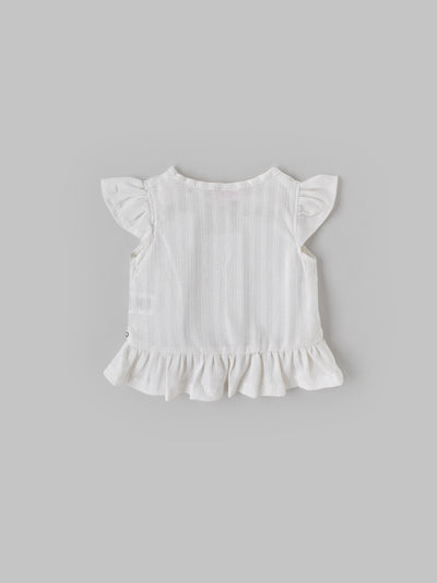 Popees Baby Girls Cap Sleeves Cotton Top| White| 3-36 Months