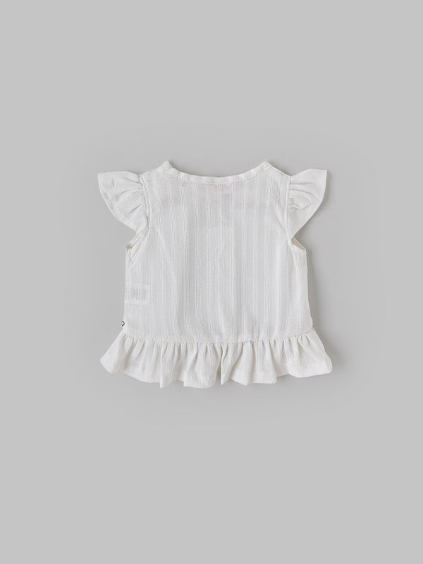 Popees Baby Girls Cap Sleeves Cotton Top| White| 3-36 Months