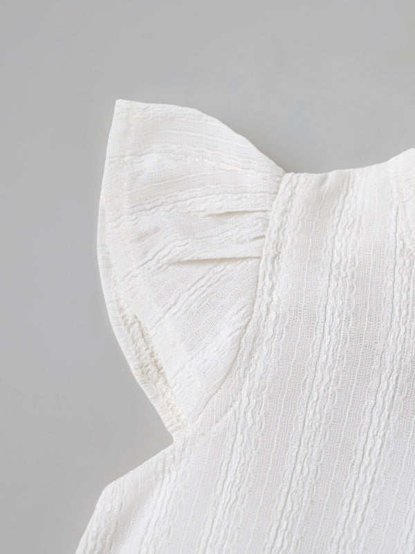 Popees Baby Girls Cap Sleeves Cotton Top| White| 3-36 Months