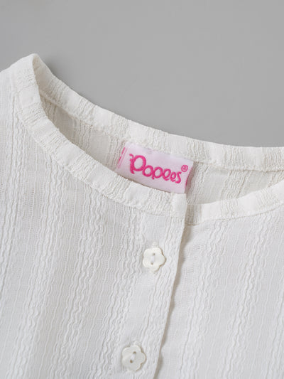 Popees Baby Girls Cap Sleeves Cotton Top| White| 3-36 Months