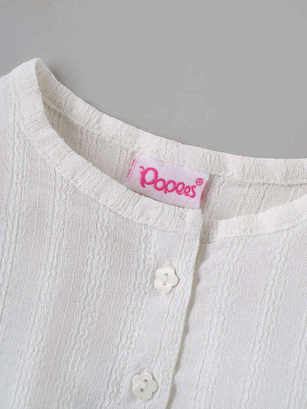 Popees Baby Girls Cap Sleeves Cotton Top| White| 3-36 Months