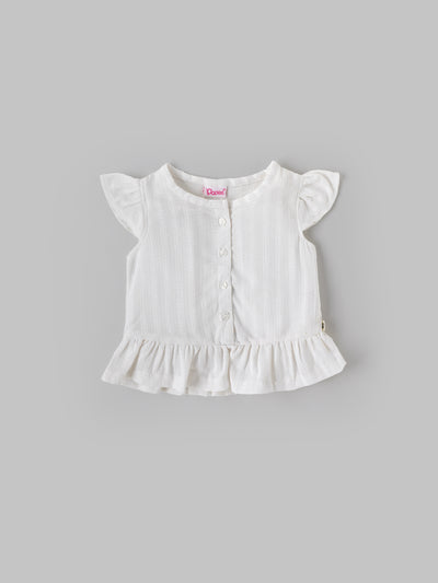 Popees Baby Girls Cap Sleeves Cotton Top| White| 3-36 Months