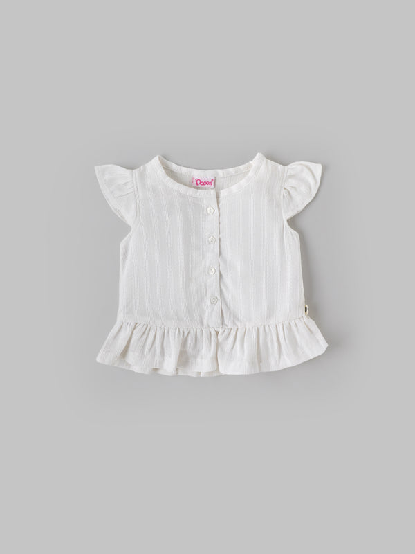 Popees Baby Girls Cap Sleeves Cotton Top| White| 3-36 Months