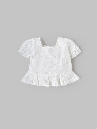 Popees Baby GirlsEmbroidered Cotton Top| White| 3-36 Months