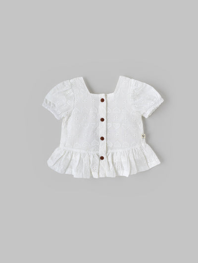 Popees Baby GirlsEmbroidered Cotton Top| White| 3-36 Months