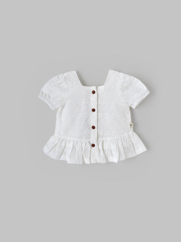 Popees Baby Girls  Embroidered Cotton Top| White| 3-36 Months